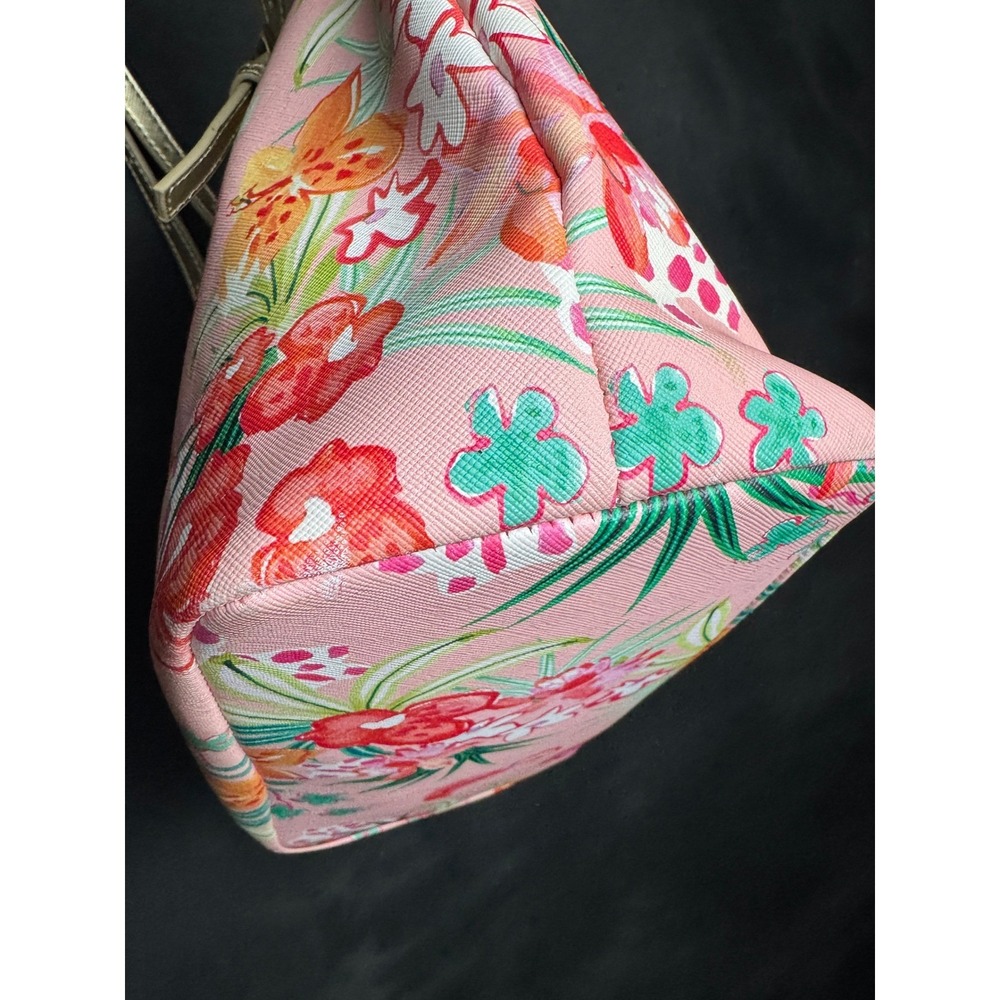 Spartina 449 Flamingo Floral Tote Bag Pink Gold Tropical Beach Summer Shoulder - Picture 3 of 16